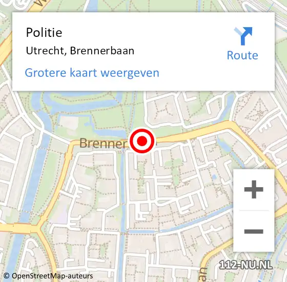 Locatie op kaart van de 112 melding: Politie Utrecht, Brennerbaan op 19 september 2019 23:35