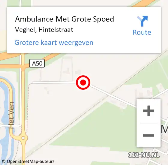 Locatie op kaart van de 112 melding: Ambulance Met Grote Spoed Naar Veghel, Hintelstraat op 20 september 2019 04:11