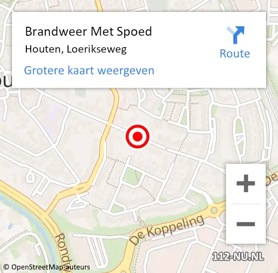 Locatie op kaart van de 112 melding: Brandweer Met Spoed Naar Houten, Loerikseweg op 20 september 2019 05:29