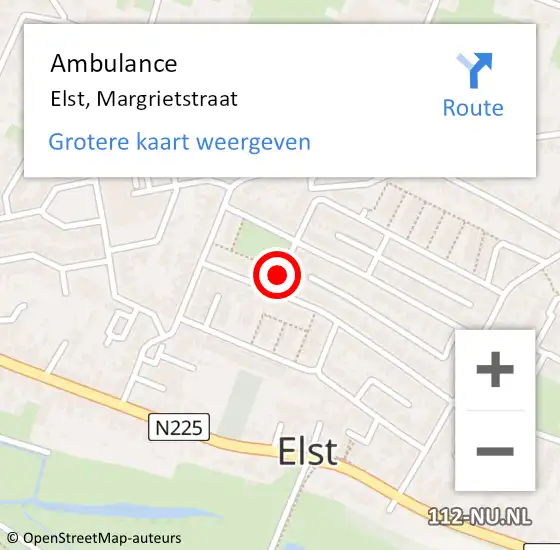 Locatie op kaart van de 112 melding: Ambulance Elst, Margrietstraat op 14 april 2014 11:48