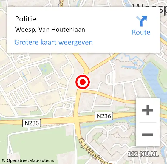 Locatie op kaart van de 112 melding: Politie Weesp, Van Houtenlaan op 20 september 2019 09:26