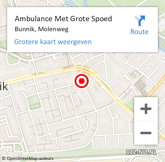 Locatie op kaart van de 112 melding: Ambulance Met Grote Spoed Naar Bunnik, Molenweg op 20 september 2019 11:26