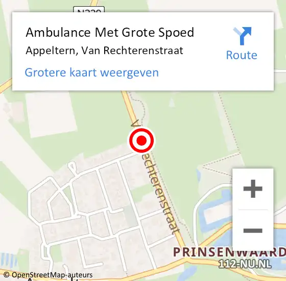 Locatie op kaart van de 112 melding: Ambulance Met Grote Spoed Naar Appeltern, Van Rechterenstraat op 20 september 2019 12:33