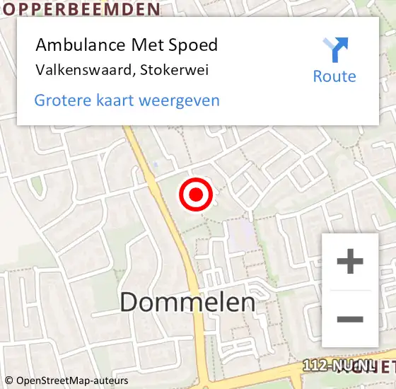 Locatie op kaart van de 112 melding: Ambulance Met Spoed Naar Valkenswaard, Stokerwei op 20 september 2019 12:35