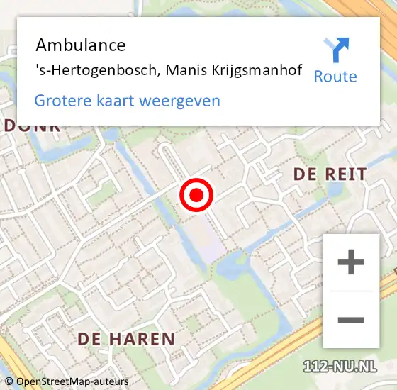 Locatie op kaart van de 112 melding: Ambulance 's-Hertogenbosch, Manis Krijgsmanhof op 20 september 2019 13:06