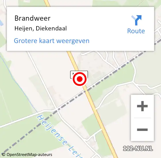 Locatie op kaart van de 112 melding: Brandweer Heijen, Diekendaal op 20 september 2019 13:35