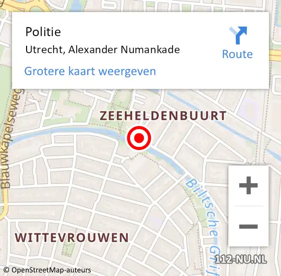 Locatie op kaart van de 112 melding: Politie Utrecht, Alexander Numankade op 20 september 2019 14:28