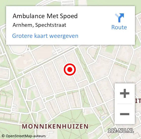 Locatie op kaart van de 112 melding: Ambulance Met Spoed Naar Arnhem, Spechtstraat op 20 september 2019 14:45