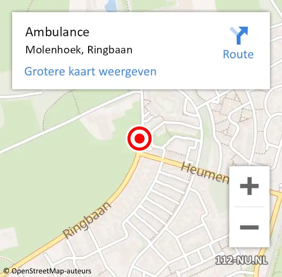 Locatie op kaart van de 112 melding: Ambulance Molenhoek, Ringbaan op 20 september 2019 15:02