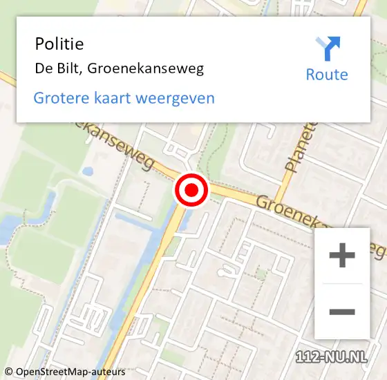 Locatie op kaart van de 112 melding: Politie De Bilt, Groenekanseweg op 20 september 2019 17:31