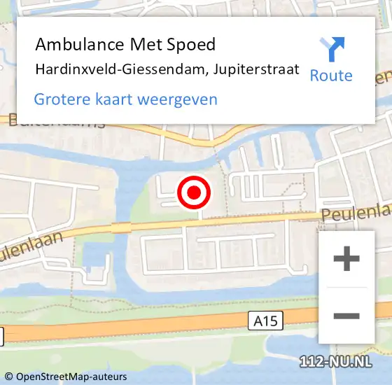 Locatie op kaart van de 112 melding: Ambulance Met Spoed Naar Hardinxveld-Giessendam, Jupiterstraat op 20 september 2019 17:48