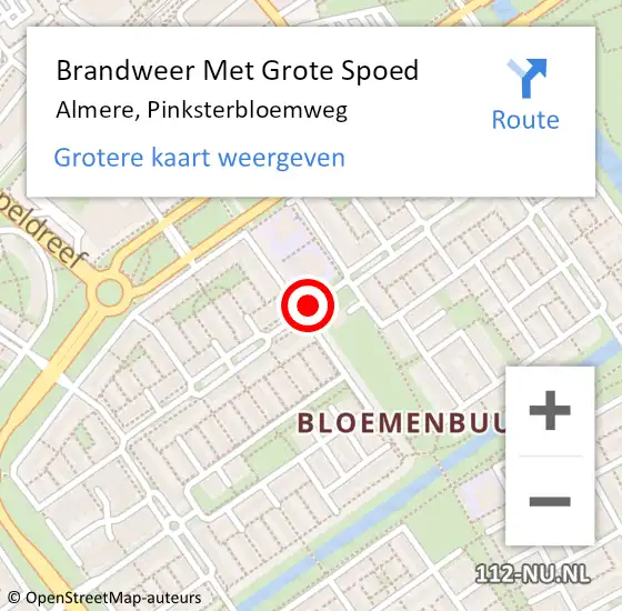 Locatie op kaart van de 112 melding: Brandweer Met Grote Spoed Naar Almere, Pinksterbloemweg op 20 september 2019 18:06