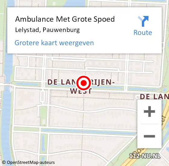 Locatie op kaart van de 112 melding: Ambulance Met Grote Spoed Naar Lelystad, Pauwenburg op 20 september 2019 18:21