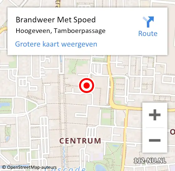 Locatie op kaart van de 112 melding: Brandweer Met Spoed Naar Hoogeveen, Tamboerpassage op 20 september 2019 18:56