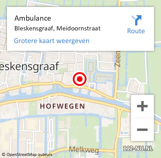 Locatie op kaart van de 112 melding: Ambulance Bleskensgraaf, Meidoornstraat op 14 april 2014 13:01