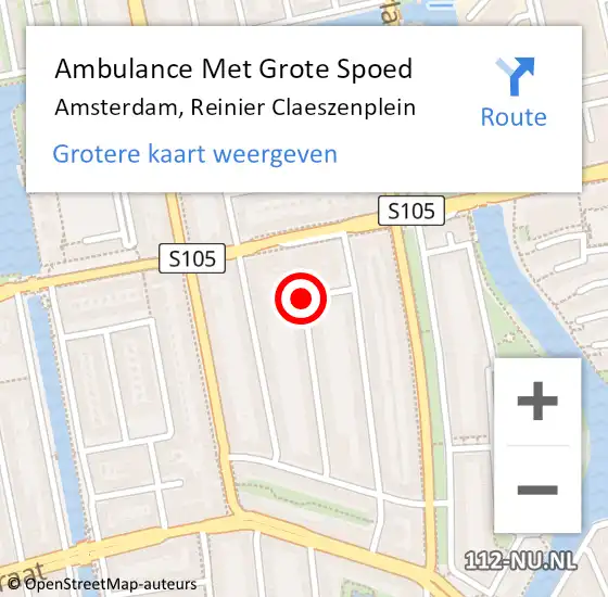 Locatie op kaart van de 112 melding: Ambulance Met Grote Spoed Naar Amsterdam, Reinier Claeszenplein op 20 september 2019 22:08