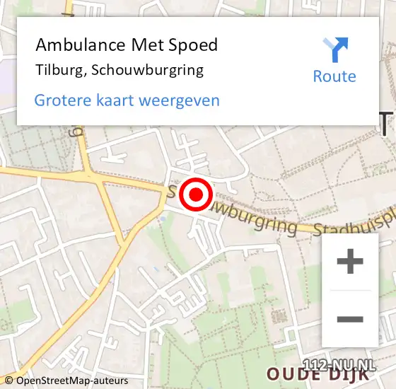 Locatie op kaart van de 112 melding: Ambulance Met Spoed Naar Tilburg, Schouwburgring op 20 september 2019 22:41