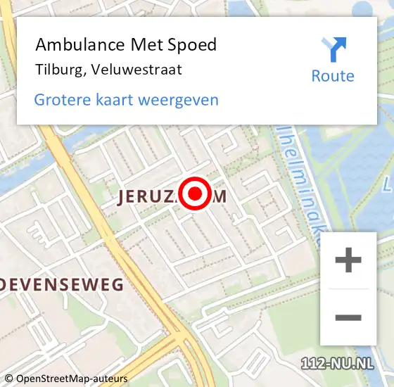 Locatie op kaart van de 112 melding: Ambulance Met Spoed Naar Tilburg, Veluwestraat op 20 september 2019 22:43