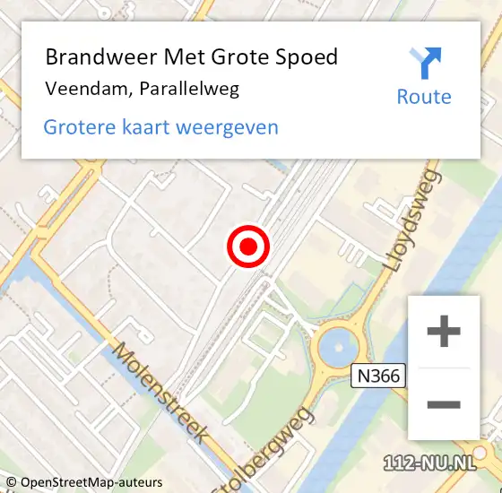 Locatie op kaart van de 112 melding: Brandweer Met Grote Spoed Naar Veendam, Parallelweg op 20 september 2019 23:34