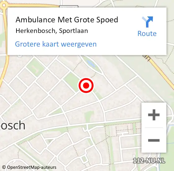 Locatie op kaart van de 112 melding: Ambulance Met Grote Spoed Naar Herkenbosch, Sportlaan op 28 september 2013 18:03