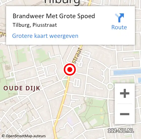 Locatie op kaart van de 112 melding: Brandweer Met Grote Spoed Naar Tilburg, Piusstraat op 21 september 2019 00:57
