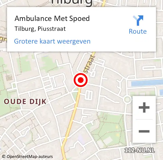 Locatie op kaart van de 112 melding: Ambulance Met Spoed Naar Tilburg, Piusstraat op 21 september 2019 00:59