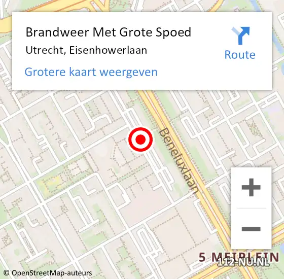 Locatie op kaart van de 112 melding: Brandweer Met Grote Spoed Naar Utrecht, Eisenhowerlaan op 21 september 2019 02:27