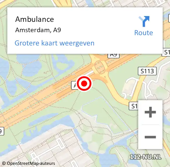 Locatie op kaart van de 112 melding: Ambulance Amsterdam, A9 op 21 september 2019 02:31