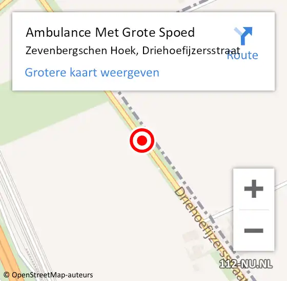 Locatie op kaart van de 112 melding: Ambulance Met Grote Spoed Naar Zevenbergschen Hoek, Driehoefijzersstraat op 21 september 2019 06:36