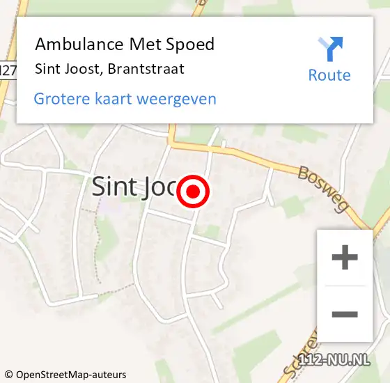 Locatie op kaart van de 112 melding: Ambulance Met Spoed Naar Sint Joost, Brantstraat op 14 april 2014 13:22