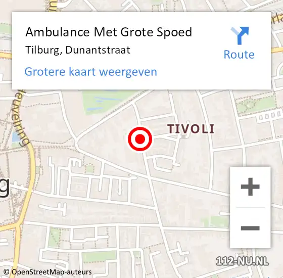 Locatie op kaart van de 112 melding: Ambulance Met Grote Spoed Naar Tilburg, Dunantstraat op 21 september 2019 07:52