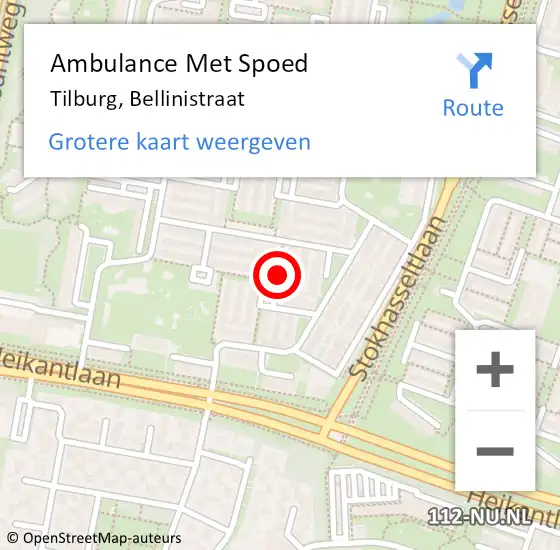 Locatie op kaart van de 112 melding: Ambulance Met Spoed Naar Tilburg, Bellinistraat op 21 september 2019 08:35