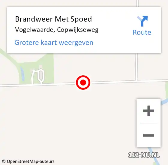 Locatie op kaart van de 112 melding: Brandweer Met Spoed Naar Vogelwaarde, Copwijkseweg op 21 september 2019 11:56