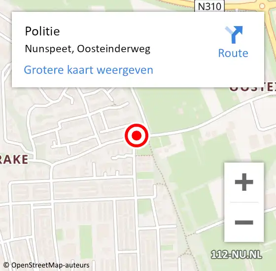 Locatie op kaart van de 112 melding: Politie Nunspeet, Oosteinderweg op 21 september 2019 13:15