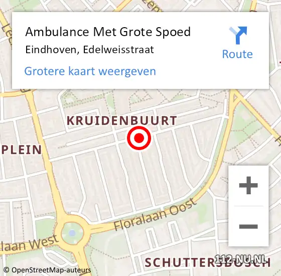 Locatie op kaart van de 112 melding: Ambulance Met Grote Spoed Naar Eindhoven, Edelweisstraat op 21 september 2019 13:59