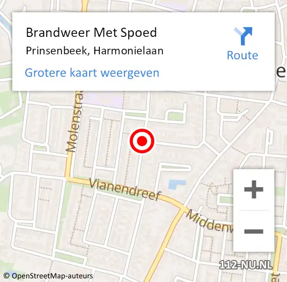 Locatie op kaart van de 112 melding: Brandweer Met Spoed Naar Prinsenbeek, Harmonielaan op 21 september 2019 14:24