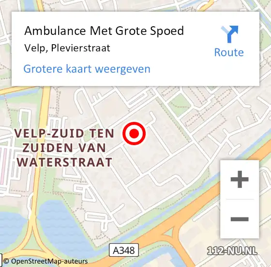 Locatie op kaart van de 112 melding: Ambulance Met Grote Spoed Naar Velp, Plevierstraat op 21 september 2019 14:39