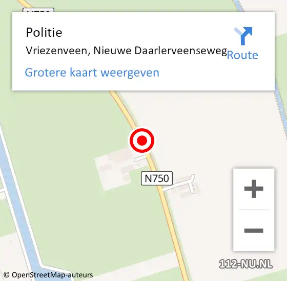 Locatie op kaart van de 112 melding: Politie Vriezenveen, Nieuwe Daarlerveenseweg op 21 september 2019 16:07