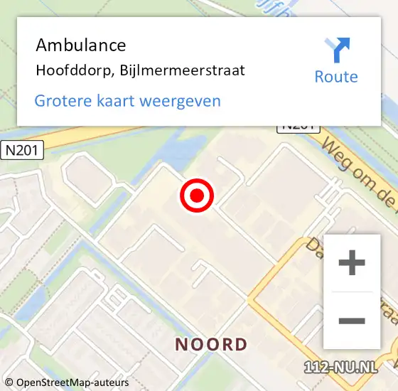 Locatie op kaart van de 112 melding: Ambulance Hoofddorp, Bijlmermeerstraat op 21 september 2019 16:20