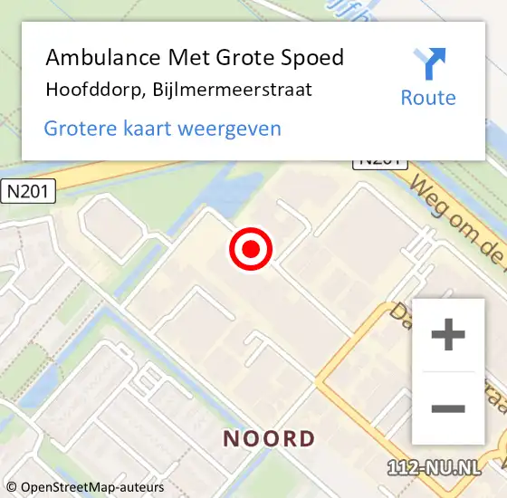 Locatie op kaart van de 112 melding: Ambulance Met Grote Spoed Naar Hoofddorp, Bijlmermeerstraat op 21 september 2019 16:21