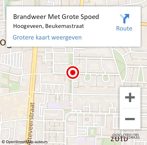 Locatie op kaart van de 112 melding: Brandweer Met Grote Spoed Naar Hoogeveen, Beukemastraat op 21 september 2019 16:59