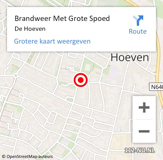 Locatie op kaart van de 112 melding: Brandweer Met Grote Spoed Naar De Hoeven op 21 september 2019 17:15