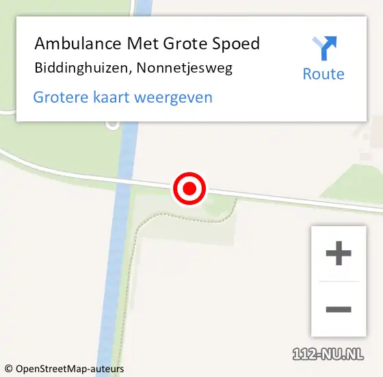 Locatie op kaart van de 112 melding: Ambulance Met Grote Spoed Naar Biddinghuizen, Nonnetjesweg op 21 september 2019 17:44