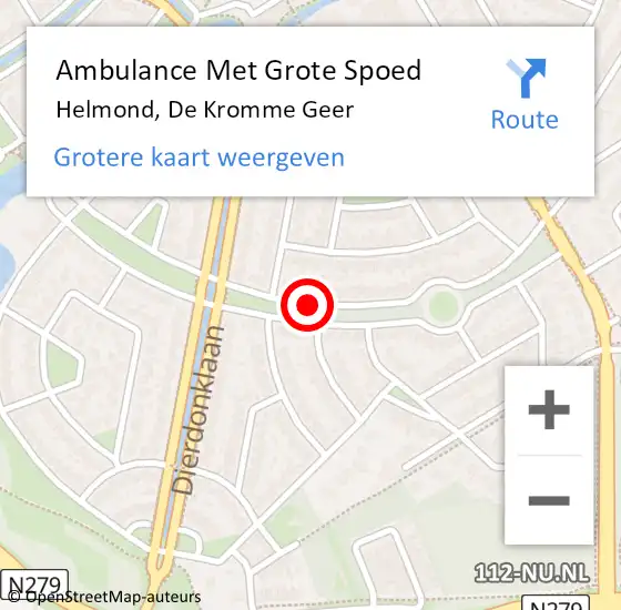 Locatie op kaart van de 112 melding: Ambulance Met Grote Spoed Naar Helmond, De Kromme Geer op 21 september 2019 18:43