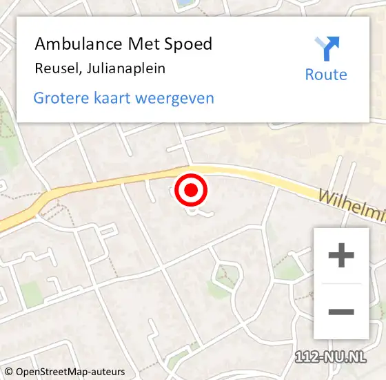 Locatie op kaart van de 112 melding: Ambulance Met Spoed Naar Reusel, Julianaplein op 21 september 2019 18:47