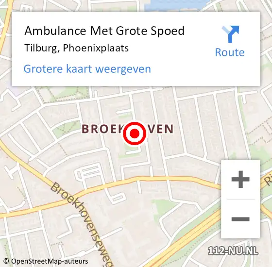 Locatie op kaart van de 112 melding: Ambulance Met Grote Spoed Naar Tilburg, Phoenixplaats op 21 september 2019 19:08