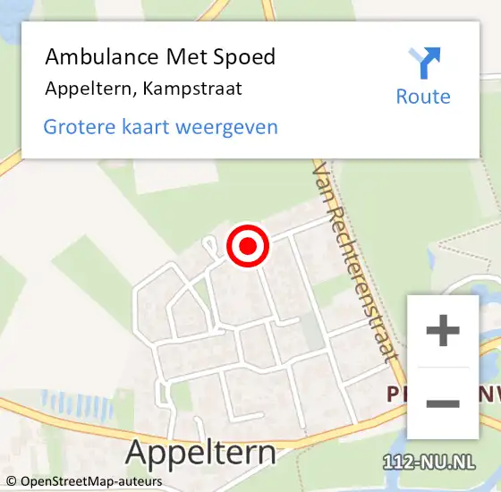 Locatie op kaart van de 112 melding: Ambulance Met Spoed Naar Appeltern, Kampstraat op 21 september 2019 19:22