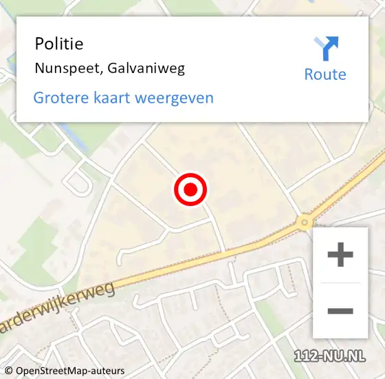 Locatie op kaart van de 112 melding: Politie Nunspeet, Galvaniweg op 21 september 2019 20:01