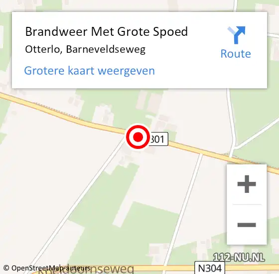 Locatie op kaart van de 112 melding: Brandweer Met Grote Spoed Naar Otterlo, Barneveldseweg op 21 september 2019 23:39