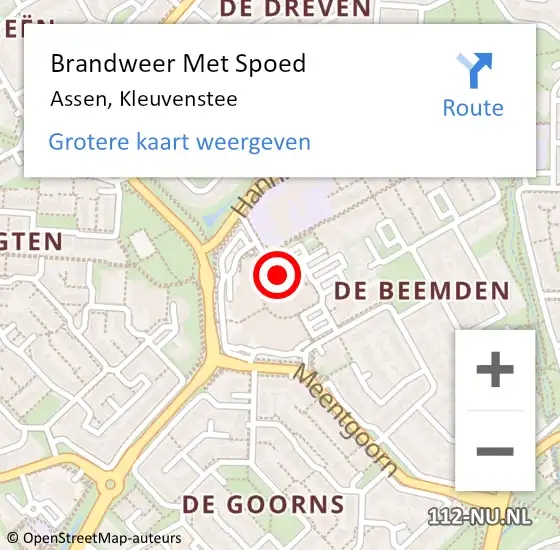 Locatie op kaart van de 112 melding: Brandweer Met Spoed Naar Assen, Kleuvenstee op 22 september 2019 01:00